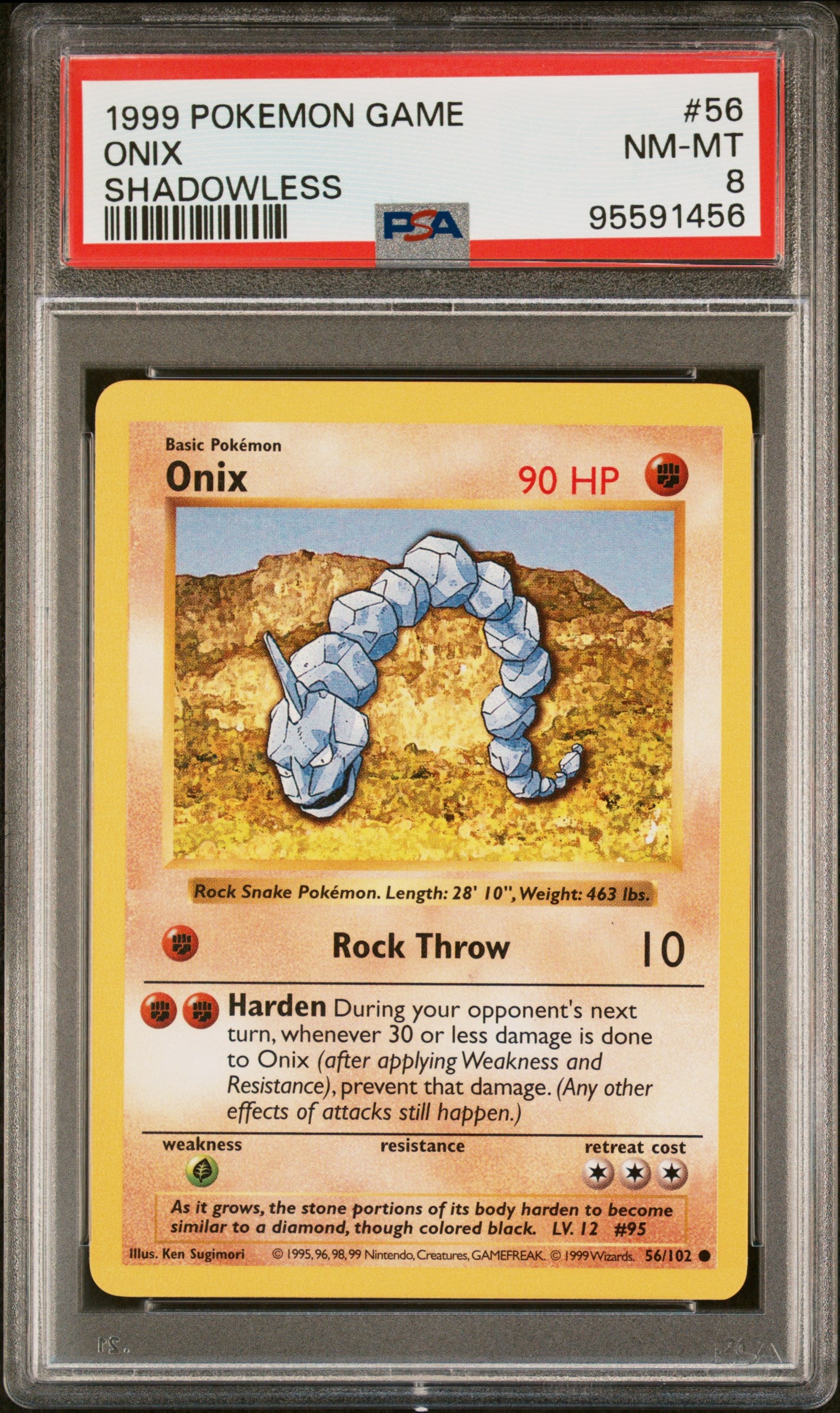 1999 Pokemon Base Set Shadowless Onix #56